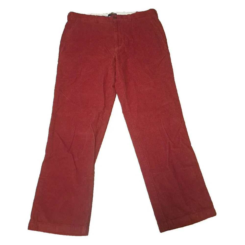 NEW Mens Lands End Corduroy Pants Currant Red 36x30 Tailored Fit Cotton Pleated